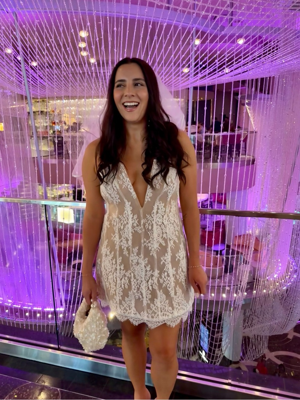 Mehski Zoey Dress - Nude and White Lace V-Neck Mini Dress